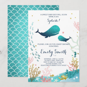 Whale Baby Shower Invitation Ocean Ahoy Boy Cute