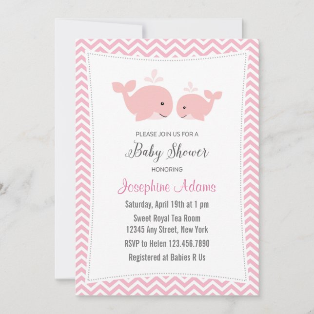 Whale Baby Shower Invitation Pink (Front)
