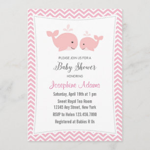 Whale Baby Shower Invitation Pink