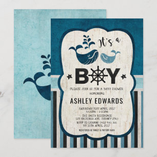 Whale Baby Shower Invite Ahoy It's a Boy Nautical