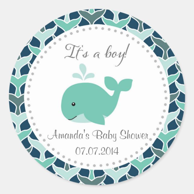 Whale Baby Shower It's A Boy Stickers (Front)
