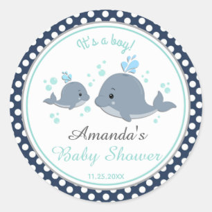 Whale Baby Shower Mommy and Baby Thank You Favor Classic Round Sticker