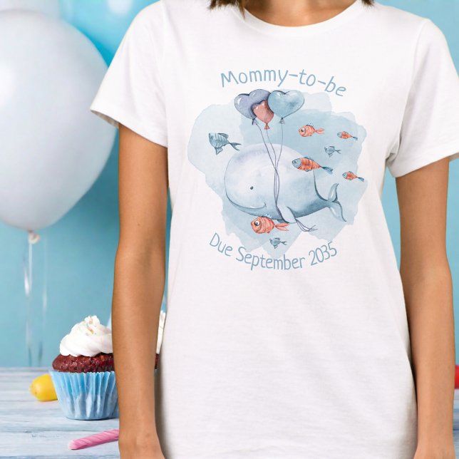Whale Baby Shower Mummy To Be Custom Due Date T-Shirt (Whale Baby Shower Mommy To Be Custom Due Date T-Shirt
)