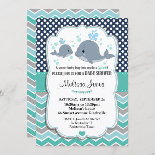 Whale Baby Shower Personalised Invitation Baby Boy