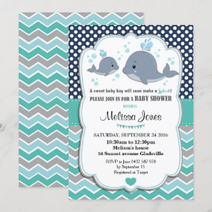 Whale Baby Shower Personalised Invitation Baby Boy