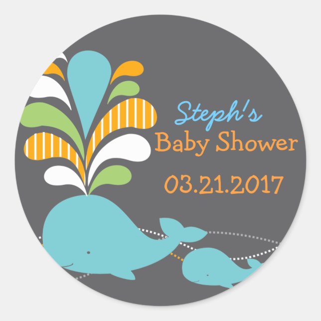 Whale baby shower sticker (Front)