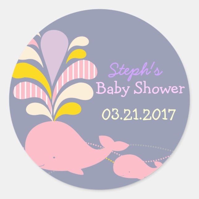 Whale baby shower sticker (Front)