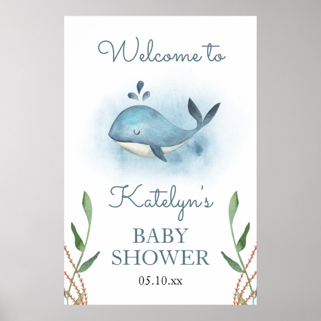 Whale Baby Shower Welcome Sign (Front)