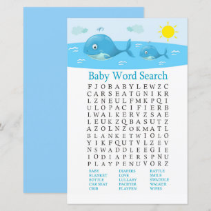 Whale Baby Shower Word Search Game