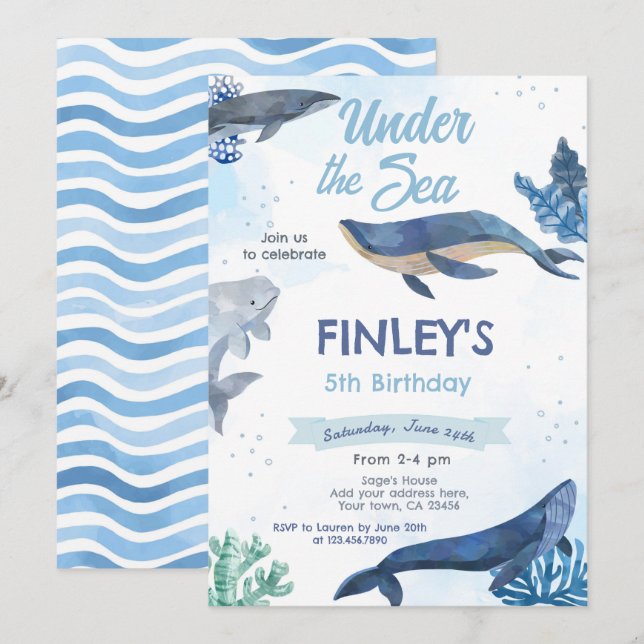 Whale Birthday Invitation (Front/Back)