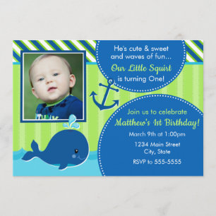 Whale Birthday Invitation 5x7 1st Birthday