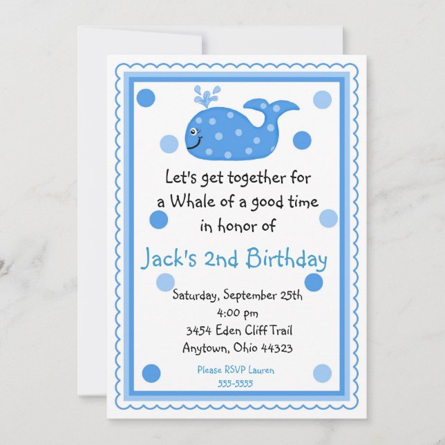 Whale Birthday Invitations (Front)
