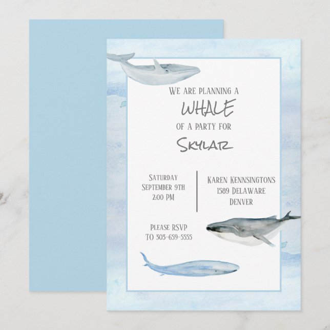 Whale Birthday Party Invitation (Front/Back)