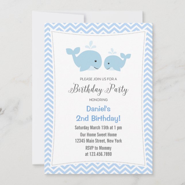Whale Birthday Party Invitation Blue (Front)