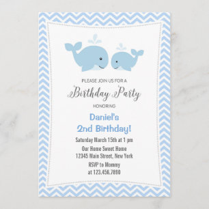 Whale Birthday Party Invitation Blue