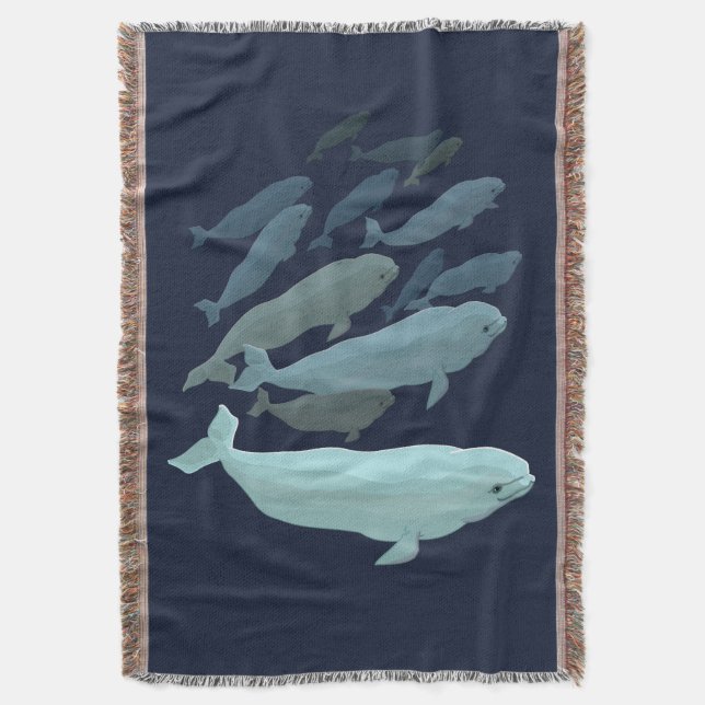 Whale Blanket Beluga Whale Art Throw Blankets (Front Vertical)