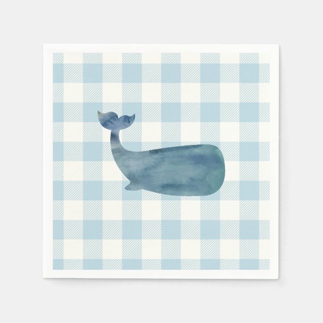Whale Blue Gingham Baby Shower Napkin (Front)