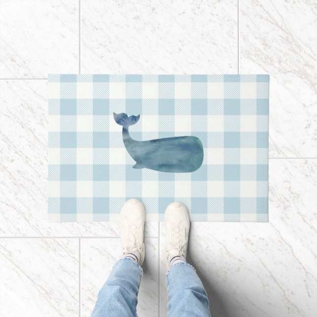 Whale Blue Gingham Buffalo Check Coastal Doormat (Indoor)