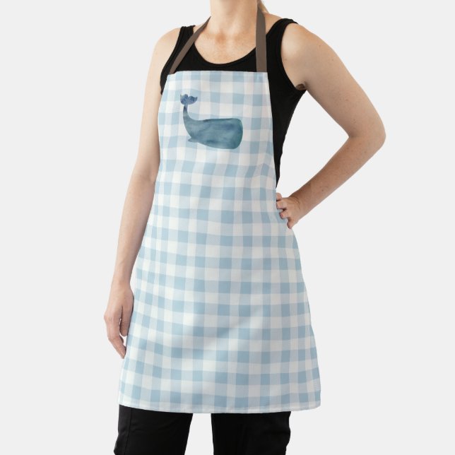 Whale Blue Gingham Pattern All Over Apron (Insitu)