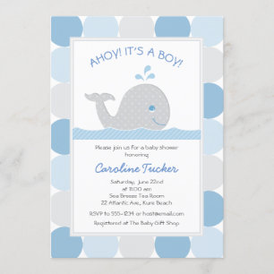 Whale Blue Grey Baby Boy Shower Invitation