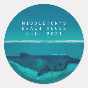 Whale Blue Ocean Scene Family  Classic Round Sticker