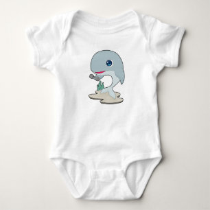 Whale Bodybuilder Dumbbell Bodybuilding Baby Bodysuit