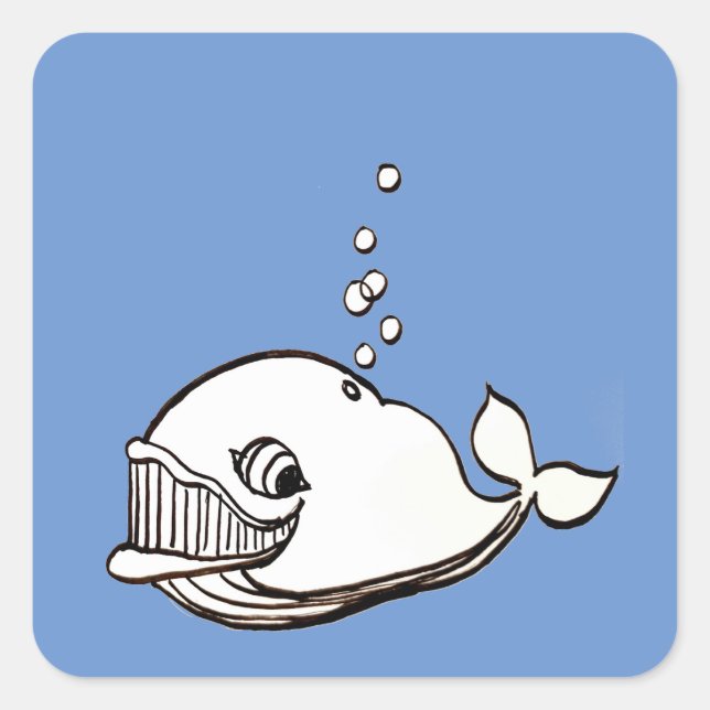 Whale cartoon square sticker (Front)