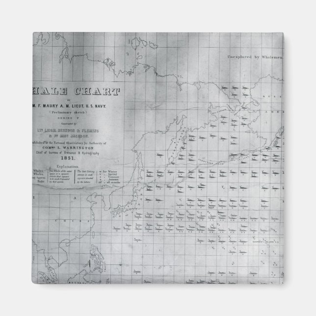 Whale Chart of the North Pacific, 1851 Magnet (Front)