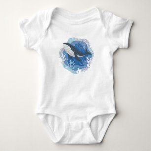Whale & Corals in Ocean Paper Art Illustration Baby Bodysuit