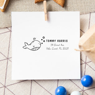 Whale Custom Kids Name & Return Address Rubber Stamp