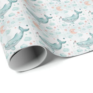Whale Cute Baby Pastel Watercolor Pattern  Wrapping Paper