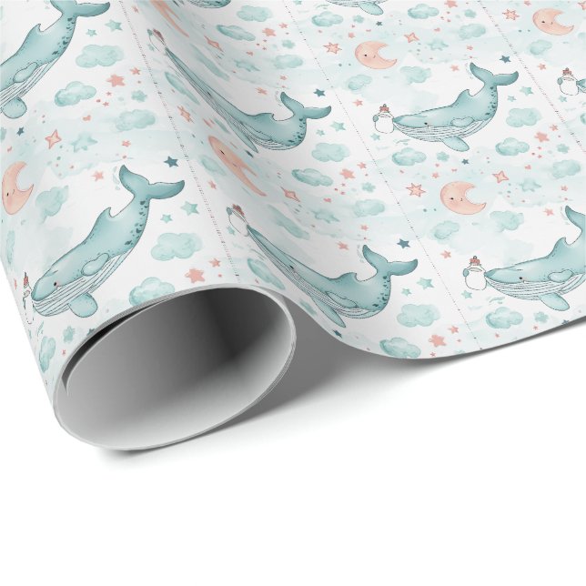 Whale Cute Baby Pastel Watercolor Pattern  Wrapping Paper (Roll Corner)