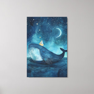 Whale Dreamscape Under Starry Night Canvas Print
