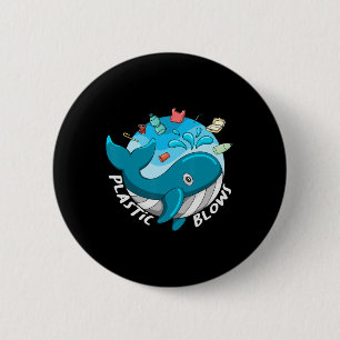 Whale Earth Day Plastic Blows Sea Pollution Recycl 6 Cm Round Badge