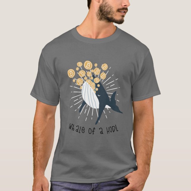 Whale eating Bitcoins HODL funny T-Shirt (Front)