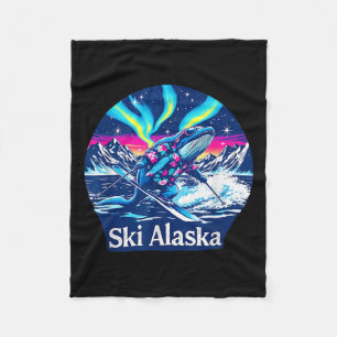 Whale Enjoying Skiing In Alaska Adventure Fleece Blanket