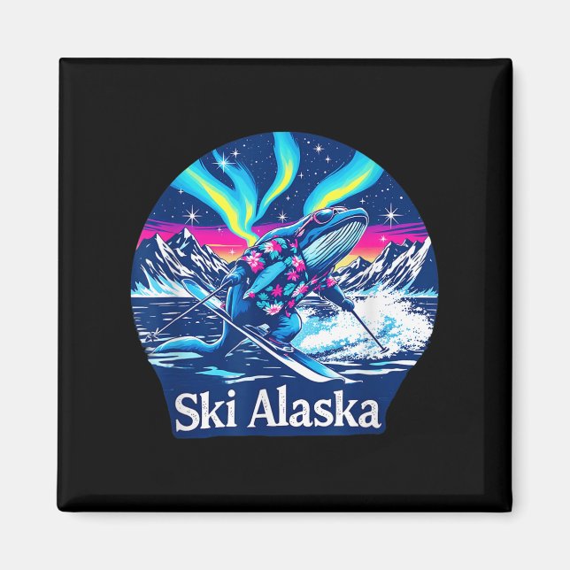 Whale Enjoying Skiing In Alaska Adventure  Magnet (Front)
