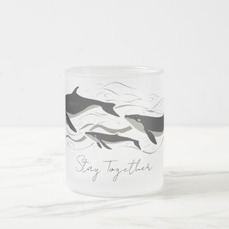 Whale Family Ocean Together Silhouette Frosted Glass Coffee Mug