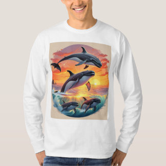 Whale Family Sunset Splash T-Shirt
