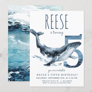 Whale Fifth Birthday Invitation
