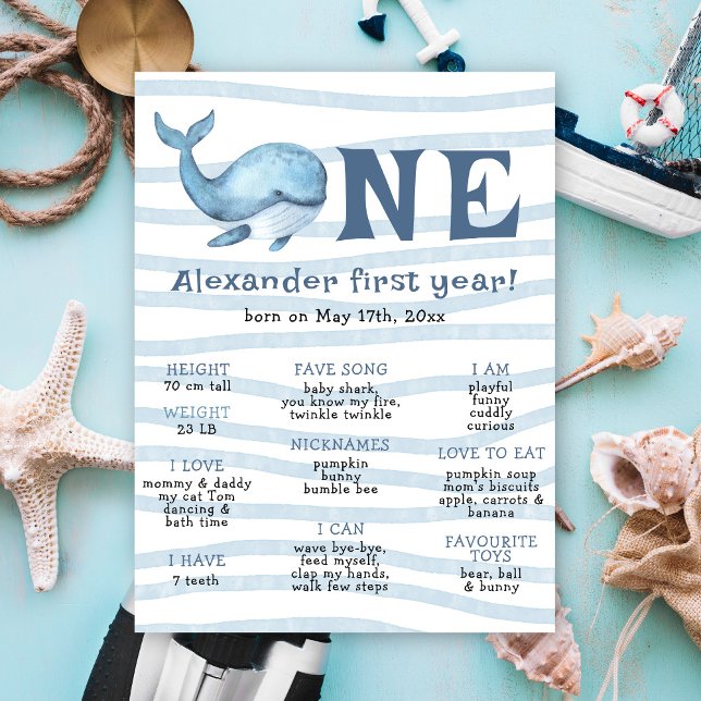 Whale First Birthday Milestone Birthday Poster (Creator Uploaded)