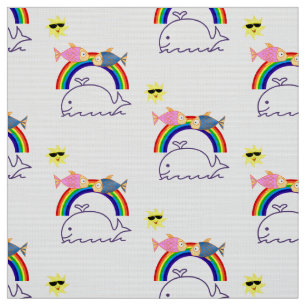 Whale Fish Rainbow Sun  Fabric