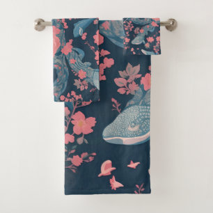 Whale Floral Colourful Personalised Pattern Bath Towel Set