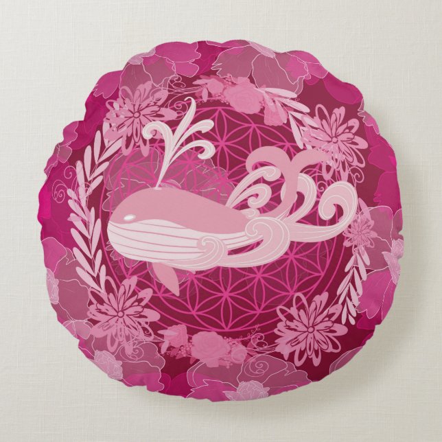 Whale flower of life round cushion (Front)