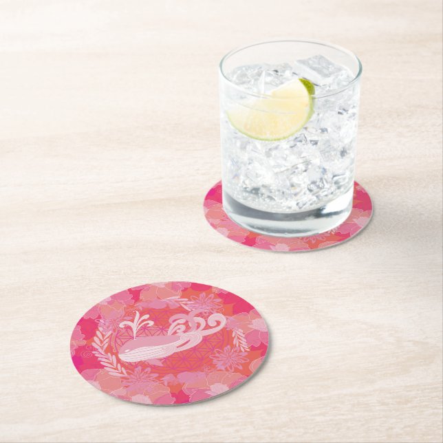 Whale flower of life round paper coaster (Insitu)