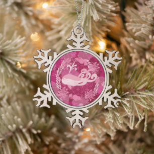 Whale flower of life snowflake pewter christmas ornament