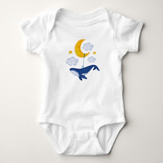 Whale flying among clouds baby bodysuit (Front)