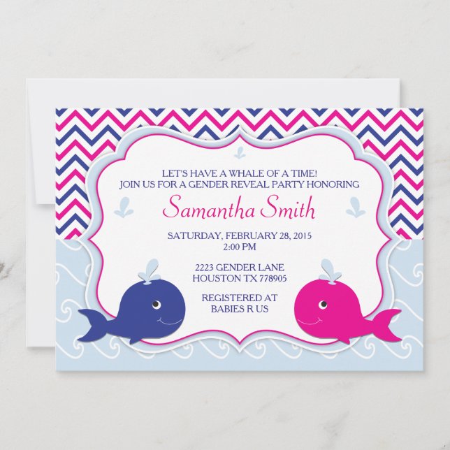 Whale Gender Reveal Baby Shower Invitation (Front)