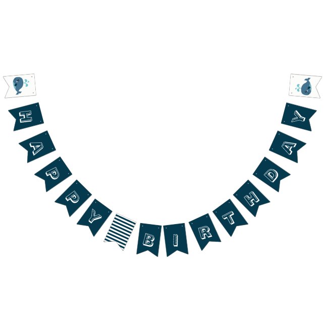 Whale Happy Birthday Banner - Bunting Flag (All)