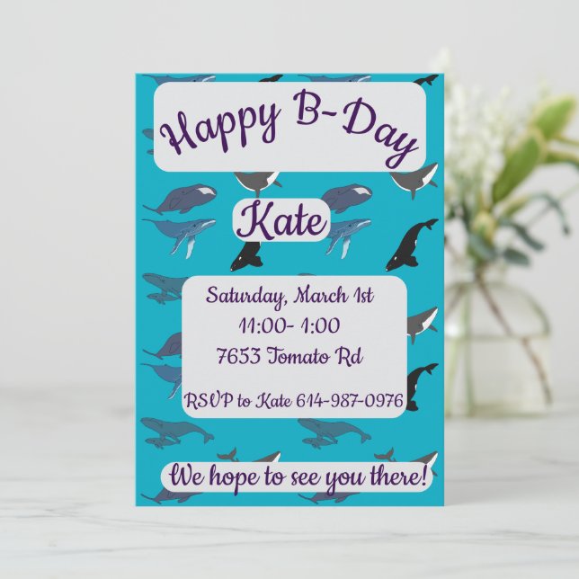 Whale Happy Birthday Invitation (Standing Front)